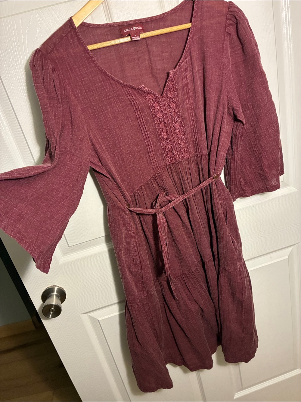April Cornell deep burgundy Textured Tie-Waist Midi Dress